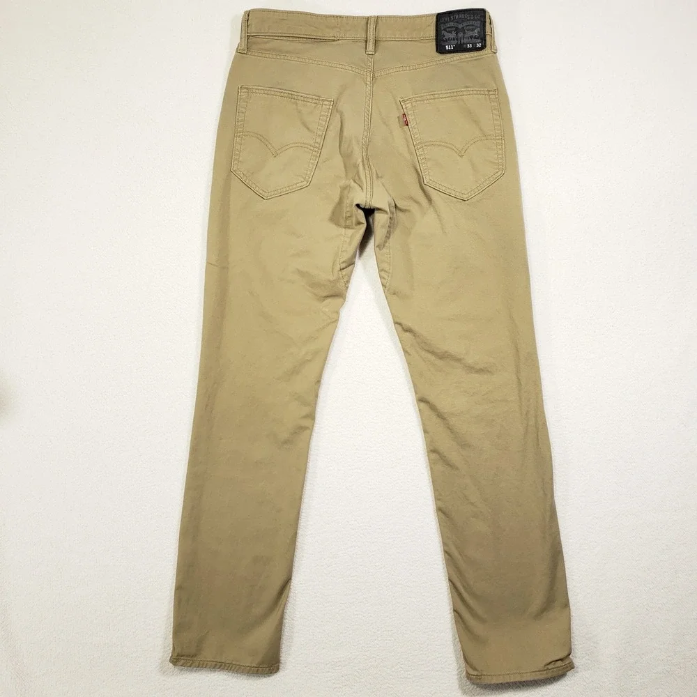 Levi's‎ 511 Slim Fit Jeans Mens 33x32 Khaki Tan Stretch Twill Chino Casual Pants